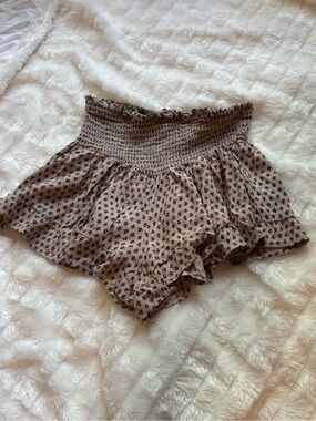 Angie Taupe Floral Smocked Waist Shorts